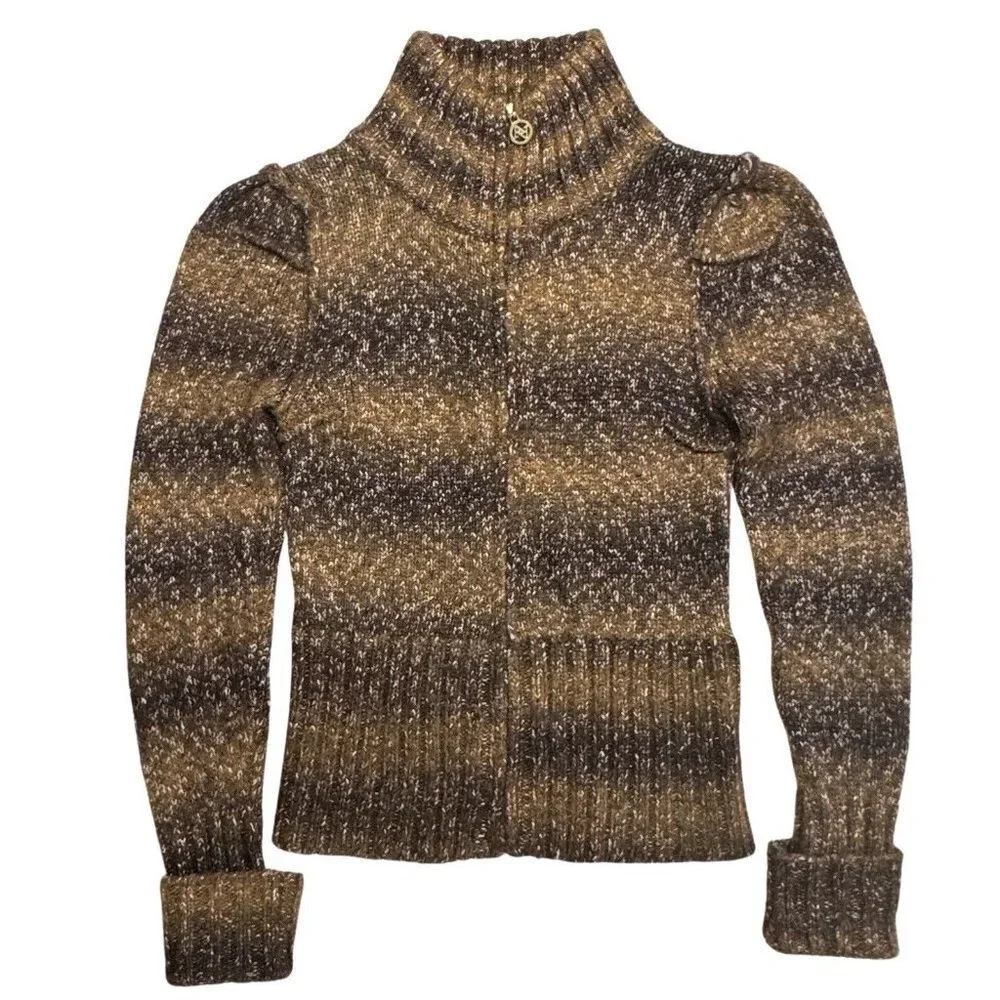 ADRIENNE VITTADINI Wool Blend Cardigan‎ Zip Up Sweater Medium Brown Multicolor